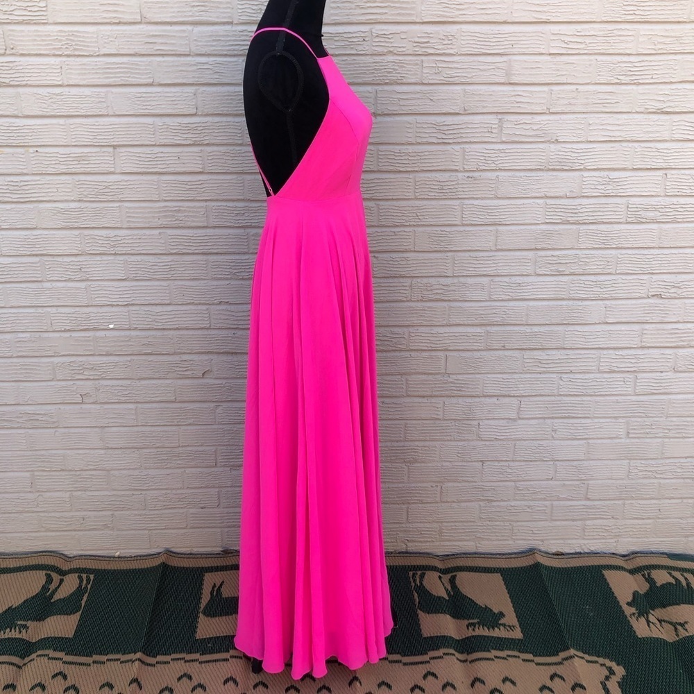 Leshop Fuchsia Pink Georgette Full Length Gown Open Back & Crisscross Straps S - Picture 2 of 6